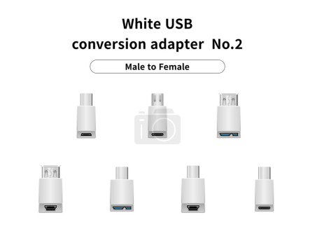 Ilustración de Es un conjunto de ilustración de adaptador de conversión USB blanco / macho a hembra No.2. - Imagen libre de derechos