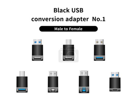 It is an illustration set of black USB conversion adapter/male to female No.1.