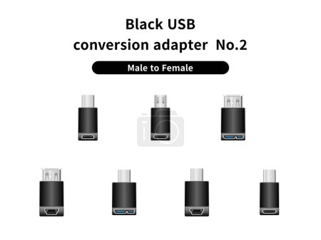 Ilustración de Es un conjunto de ilustración de adaptador de conversión USB negro / macho a hembra No.2. - Imagen libre de derechos