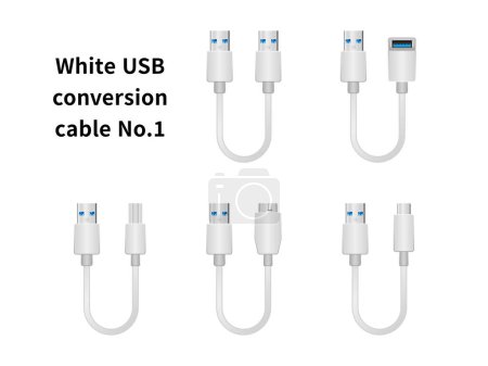 It is an illustration set of the No. 1 white USB conversion cable.