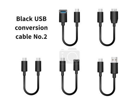 Ilustración de Es un conjunto de ilustración de cable de conversión USB negro No.2. - Imagen libre de derechos