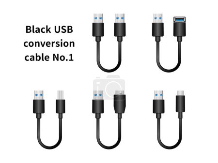 Ilustración de Es un conjunto de ilustración del No. 1 cable de conversión USB negro. - Imagen libre de derechos