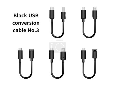 It is an illustration set of black USB conversion cable No.3.