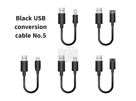 Ilustración de Es un conjunto de ilustración del cable de conversión USB negro No.5. - Imagen libre de derechos