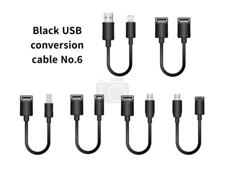 Ilustración de Es un conjunto de ilustración de cable de conversión USB negro No.6. - Imagen libre de derechos