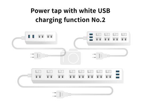 It is an illustration set of the No.2 power tap with white USB charging function.