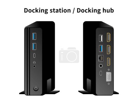 It is an illustration set of docking station docking hub.