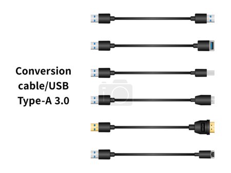 Conversion cable/USB Type-A 3.0 illustration set.