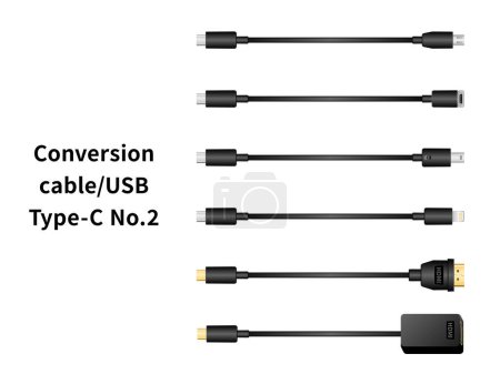 Conjunto de ilustración tipo C No.2 de cable de conversión / USB.