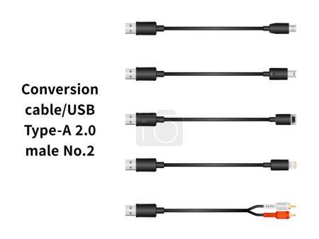Ilustración de Cable de conversión / USB Tipo-A 2.0 macho No.2 conjunto de ilustración. - Imagen libre de derechos