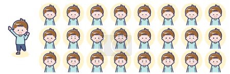 This is an illustration of a set of facial expressions for boys.