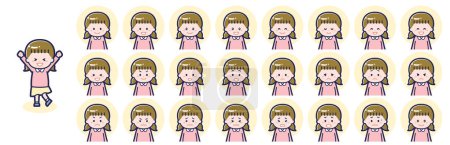 This is an illustration of a set of facial expressions for girls and girls.