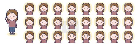 Illustration for This is an illustration of a facial expression set for a woman and an aunt. - Royalty Free Image