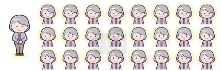 Illustration for This is an illustration of a facial expression set for a woman,an old woman. - Royalty Free Image