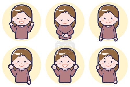 Illustration for This is an illustration of a pose set of a woman and an aunt. - Royalty Free Image
