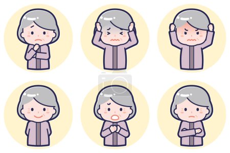 Illustration for This is an illustration of a pose set of a woman, an old woman. - Royalty Free Image