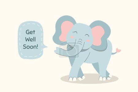 Get well soon quote and cute elephant in flat design