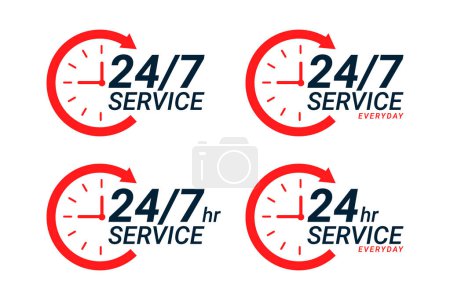 Illustration for 24 hours service everyday clock with arrow icon - Royalty Free Image