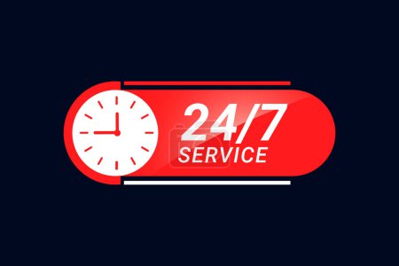 24 hour and 7 days service banner with clock vector