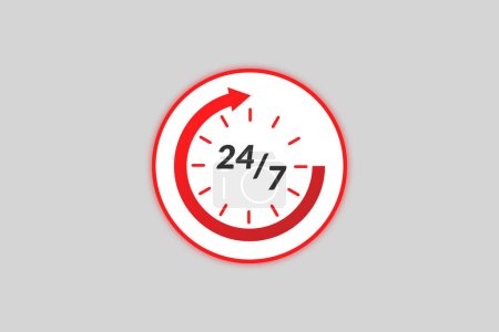 Illustration for 24 hours and 7 days clock with arrow icon - Royalty Free Image