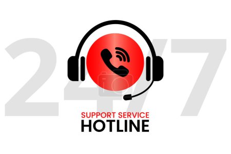 Illustration for Support service hotline headphones with microphone and call icon. - Royalty Free Image