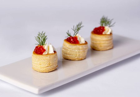 Photo for Food photography of starter with caviar, cream, dill, snack, seafood - Royalty Free Image