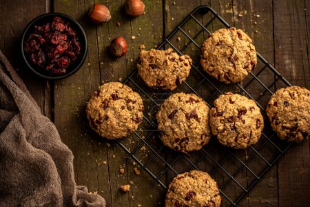 Photo for Food photography of cookie, nuts, dried cranberries - Royalty Free Image