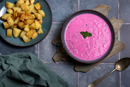 Photo for Food photography of  beetroot cold soup - Royalty Free Image