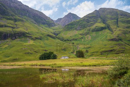 Photo for Landscape photography of  mountains, house; meadow, pond - Royalty Free Image