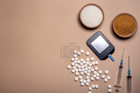 Photo for Blank photography of sugar, diabetes, medicine, glucometer,  injection - Royalty Free Image