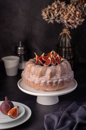 Photo for Food photography of cupcake, cake with figs, icing, pastry, dessert - Royalty Free Image