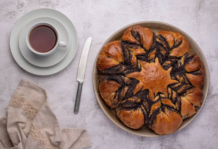 Photo for Food photography of brioche, poppy, star, pastry, cake, dessert - Royalty Free Image