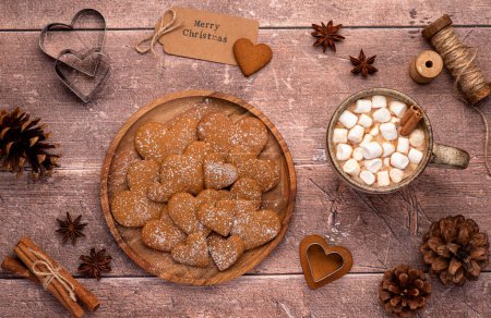 Photo for Food photography of gingerbread, cookies, biscuits, cooking, preparation, cinnamon, anise, background, christmas - Royalty Free Image