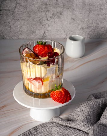 Photo for Food photography of vegan dessert, eton mess, meringue, cream, homemade, meal - Royalty Free Image
