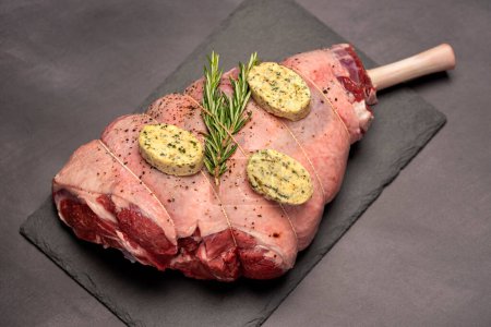 Photo for Food photography of raw lamb, fresh meat, mouton, joint, butchery, bone - Royalty Free Image