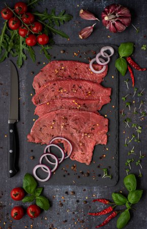 Photo for Food Photography of raw Beef, steak, chop, butcher, fillet - Royalty Free Image