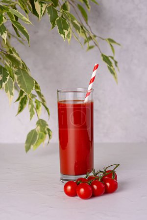 Photo for Food photography of tomato juice, drink, straw, beverage, refreshment, fresh, freshness, background, bar - Royalty Free Image