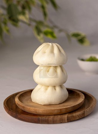 Photo for Food photography of steamed bun, bao, duck meat, spring onion, chinese, dough, dumpling, asian, stuffed, meat, savoury pastry, vietnam - Royalty Free Image