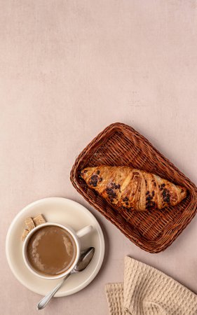 Photo for Blank food photography of Croissant, Coffee, Cappuccino, Breakfast, Caffeine, Baked,  Gourmet, Eating, Latte, Table, Restaurant, Cafe - Royalty Free Image