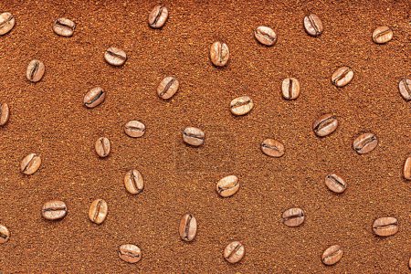 Téléchargez les photos : Macro vierge photographie de café moulu torréfié ; grains ; motif ; fond ; arabique ; texturé ; énergie ; saveur ; café ; expresso - en image libre de droit