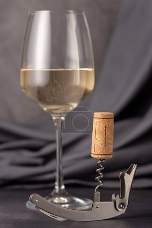 Foto de Macro fotografía de vino blanco; vino; corcho; sacacorchos; bodega; bebida; fondo; celebración; romance; bar, restaurante - Imagen libre de derechos