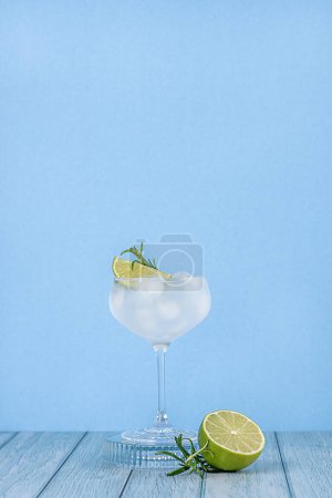Foto de Fotografía en blanco de gin tonic, cóctel, ron, soda, lima, romero, fruta; hielo, carbonatado, bebida, refresco, bebida, líquido; agua; sed, fresco, bar - Imagen libre de derechos