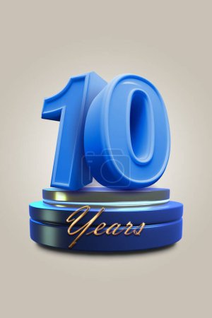 10 year anniversary celebration in blue on a white background