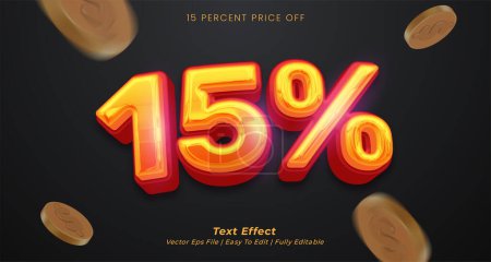 Illustration for Fifteen percent for sale banner text effect editable 3d text style - Royalty Free Image
