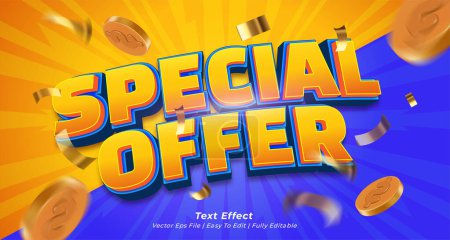 Ilustración de Vector oferta especial 3d logo editable efecto de texto con fondo de monedas voladoras - Imagen libre de derechos