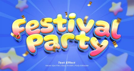 Illustration for Festival party text effect editable 3d text style - Royalty Free Image