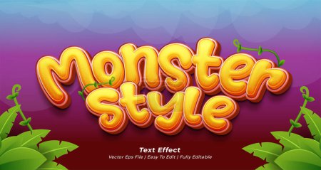 Illustration for Monster text title gaming text effect with editable 3d font style - Royalty Free Image