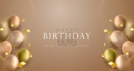 Illustration for Realistic happy birthday card with luxury balloons and ribbon - Royalty Free Image