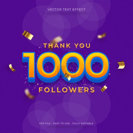 Vector Dankespost für 1000 Social-Media-Follower mit fettem 3D-Effekt