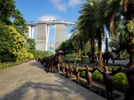 Photo for Singapore - Jun 3 2023: Love The Last March at Gardens by The bay. The longest sculpture in the world for wildlife by Gillie and Marc. A beacon of hope for the plight of all endangered species. - Royalty Free Image